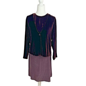 Women’s Eileen Fisher 3 PC Silk Skirt Velvet Top + Jacket Purple M Event Wedding